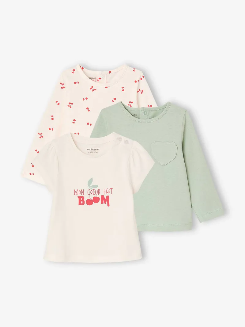 Vertbaudet 3er-Pack Mädchen Shirts, Wollweiß, – Produktbild 1 von 4