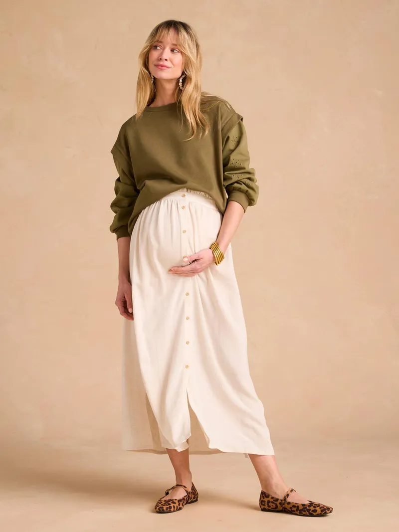 Envie De Fraise Umstands-Sweatshirt aus Materialmix, Khaki, – Produktbild 2 von 2