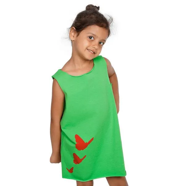 HANDGEDRUCKT HANDGEDRUCKT "Schmetterlinge" Kleid, Apfelgrün, – Produktbild 1 von 3