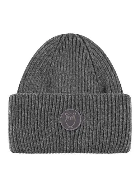 KnowledgeCotton Apparel KnowledgeCotton Apparel Woll-Mütze - Rib Beanie - aus 100% Merino Wolle, Grau (dark grey melange), – Produktbild 1 von 4