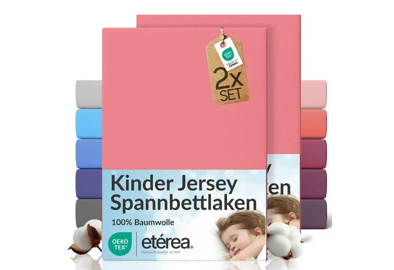 etérea Himmlische Qualität Spannbettlaken etérea Comfort Jersey 2er Set Spannbettlaken, Jersey, Gummizug: rundum, (2 Stück), Rosa, – Produktbild 6 von 8