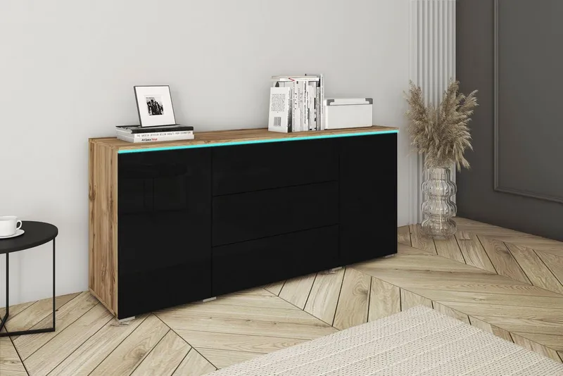 Home affaire Sideboard VERA, grifflos, verstellbare Einlegeböden, Wahlweise mit oder ohne Beleuchtung, Braun|schwarz, – Produktbild 3 von 5
