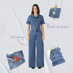 DAWN TWITTER Minimal Stretch - Short Sleeve Overall - Medium Blue - Art on Broken Pieces - Medium Blue / M – Produktbild 1 von 1
