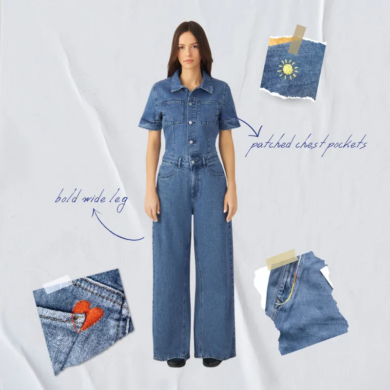 DAWN TWITTER Minimal Stretch - Short Sleeve Overall - Medium Blue - Art on Broken Pieces - Medium Blue / XS – Produktbild 1 von 1
