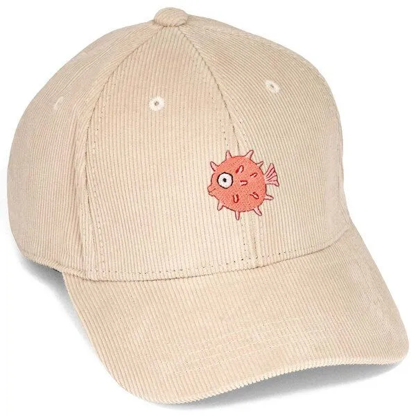LIGARTI Bestickte Cord Cap – Kurt der Kugelfisch – LIGARTI Tiermanufaktur, Sand, – Produktbild 1 von 4