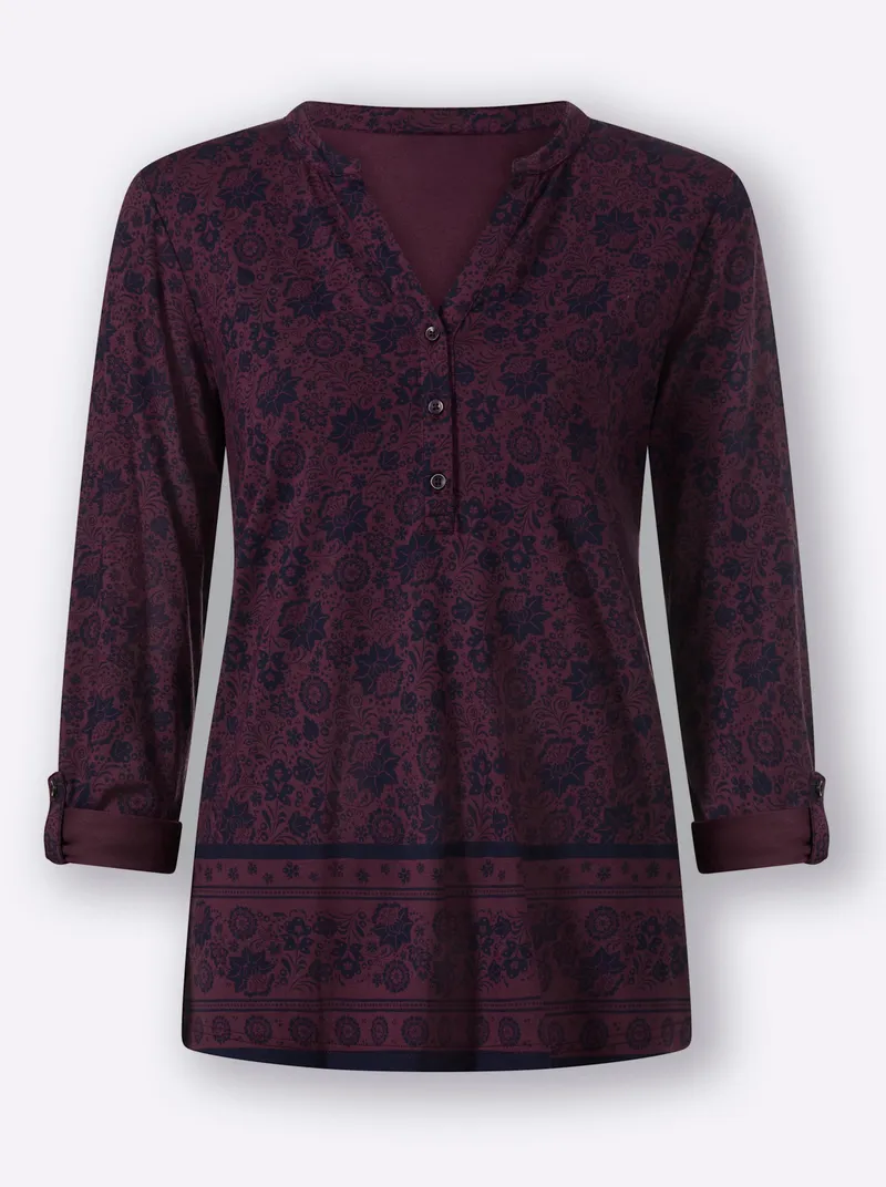 heine Print-Shirt burgund-marine-bedruckt, Burgund-marine-bedruckt, – Produktbild 1 von 2