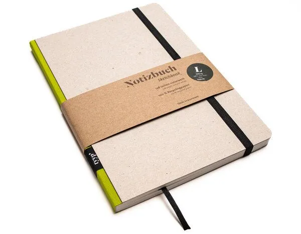 tyyp tyyp Notizbuch A5 – 100% Recyclingpapier – handmade in Germany – Klassik Öko, Lime, – Produktbild 2 von 4