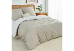 Topfinel Bettwäsche 135x200cm 4 teilig winterbettwäsche mit reißverschluss bügelfrei wärm, satin, 2 teilig, kühlende bettwäsche 135 x 200 Beige Weiß wendebettwäsche boho – Produktbild 1 von 1