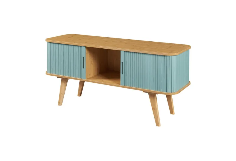 en.casa TV-Schrank »Tysvær« mit 2 Schiebetüren 120 x 40 x 58 cm Bambus/Blau, Blau, – Produktbild 3 von 5