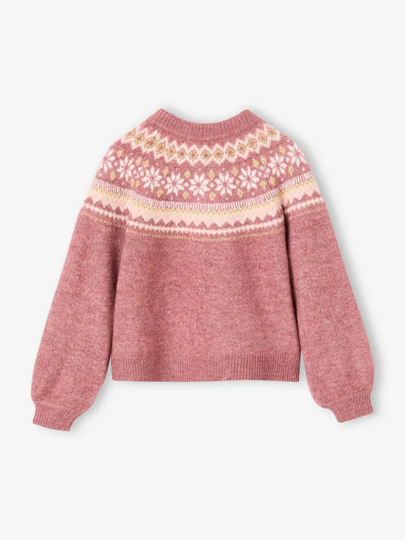 Vertbaudet Mädchen Cardigan mit Norwegermuster 42% Recycling-Polyester GRS-zertifiziert, Malve, – Produktbild 2 von 3