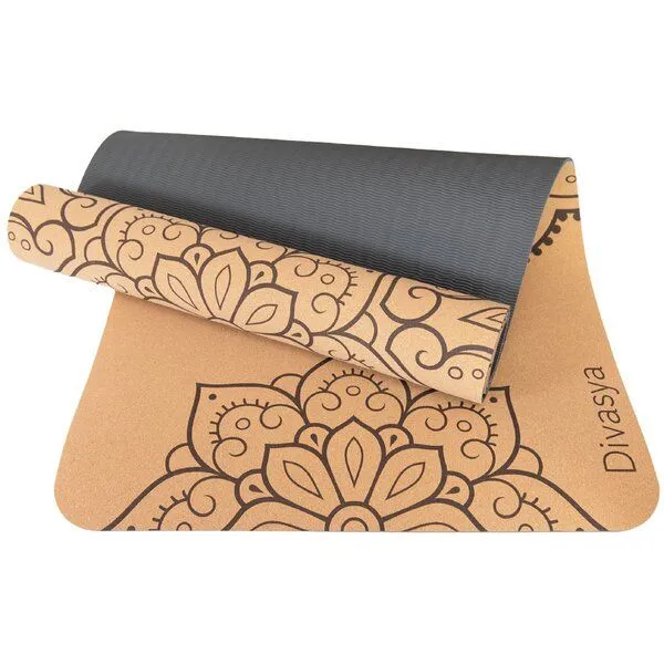 Divasya Divasya Leichte Kork Yogamatte | rutschfest & nachhaltig | in 4 Yoga-Designs | mit Tragegurt, Mandala, – Produktbild 3 von 4