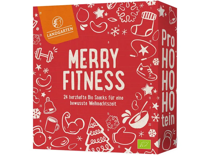 Landgarten Landgarten Bio Merry Fitness Adventskalender. Bio Adventskalender mit 24 herzhaften Snack-Portionen – Produktbild 1 von 1