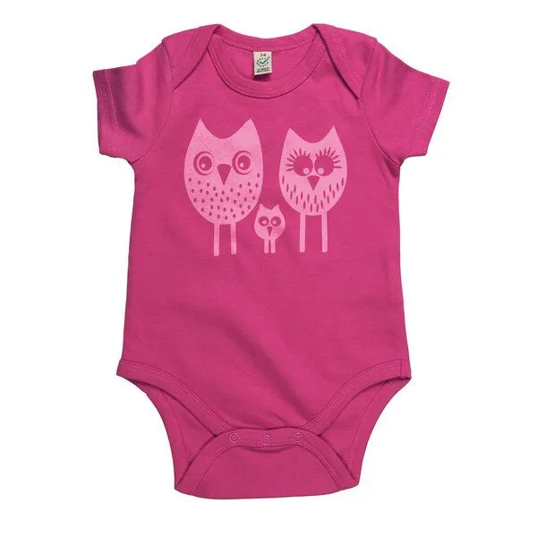 HANDGEDRUCKT HANDGEDRUCKT "drei Eulen" Baby Body, Hotpink, – Produktbild 1 von 3