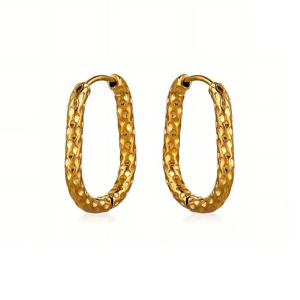 ELEKTROPULLI ELEKTROPULLI Längliche / Ovale Hammered LEO Creolen, Gold oval 22x16mm, – Produktbild 1 von 2