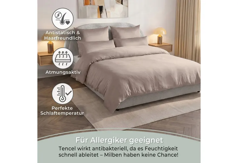 Laynenburg Bettwäsche Eukalyptus aus 100% Tencel Lyocell ab Gr. 135x200, kühlende, atmungsaktive Sommer-Bettwäsche mit Reißverschluss, Grau, – Produktbild 6 von 6