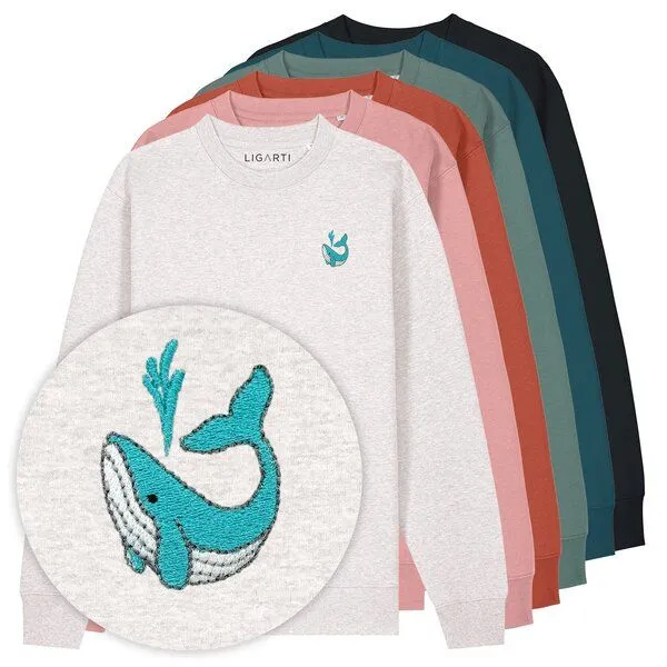 LIGARTI Bestickter Pullover – Walter der Wal – LIGARTI Tiermanufaktur, Waldgrün, – Produktbild 2 von 2