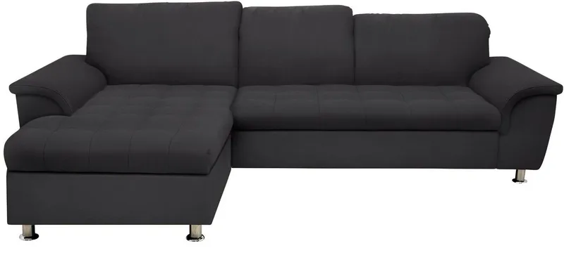 DOMO collection Ecksofa FRANZI 278x170x81 cm, Steppung im Sitzbereich, L-Form, mit Kopfteilverstellung, Flachgewebe, Grau, – Produktbild 3 von 5