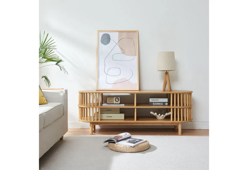 en.casa TV-Schrank Fernsehtisch »Jarvenpaa« 140x40x50 cm Bambus, Beige, – Produktbild 3 von 5