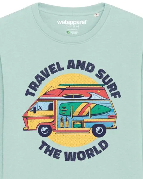 watapparel watapparel Sweatshirt Unisex Travel and surf, Caribbean blue, – Produktbild 3 von 4