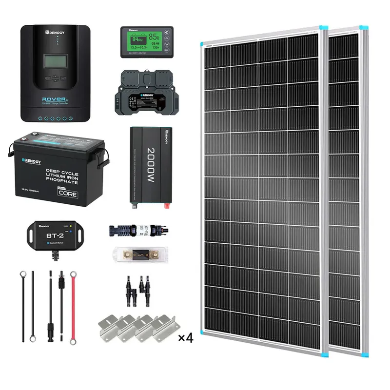 Renogy DE 2 kWh 400 W 12 V Solarpanelsystem mit Solarpanel, - Topcon-Solarmodul / 200Ah Core Mini Lithium Batterie / 2000W Wechselrichter Reine Sinuswelle – Produktbild 1 von 1