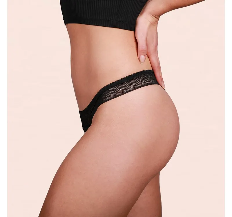 Taynie Taynie Periodenslip String - Periodenunterwäsche leichte Blutung - Damen (1-St., 1er-Pack) Auslaufsichere Periodenunterwäsche / Periodenslip aus Bio Baumwolle, Schwarz, – Produktbild 4 von 5