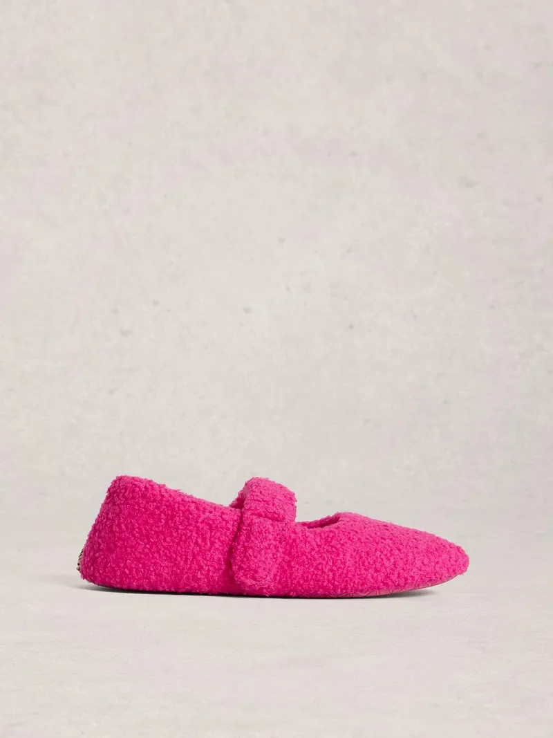 White Stuff Mary-Jane Hausschuhe aus Teddyfell - L, Leuchtend rosa, – Produktbild 1 von 4