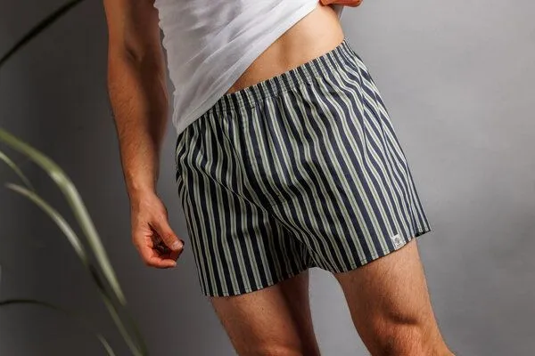 Haasis Bodywear Haasis Bodywear Herren Web-Boxer Streifen, verdeckte Knopfleiste, 2er Pack, Navy-streifen, – Produktbild 2 von 4