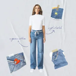 DAWN DEW Flared Soft Denim - French Pocket - Medium Blue - Art on Broken Pieces - Medium Blue / 27 / 34 – Produktbild 1 von 1