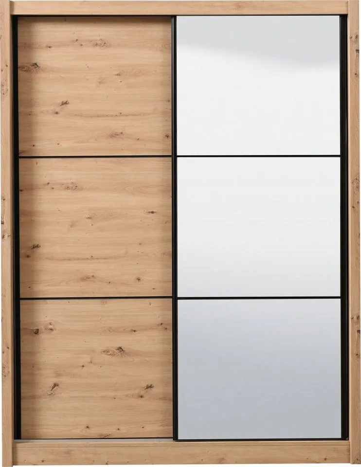Home affaire Schwebetürenschrank Navara Kleiderschrank mit Spiegel Wäscheschrank Garderobe mit großzügiger Innenausstattung, FSC®-zertifiziert, in 3 Breiten, Beige, – Produktbild 2 von 5
