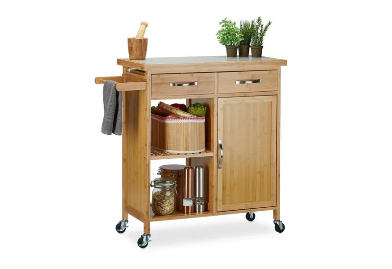 RELAXDAYS RELAXDAYS Küchenwagen mit Marmorplatte, Braun|grau|silberfarben, – Produktbild 1 von 5