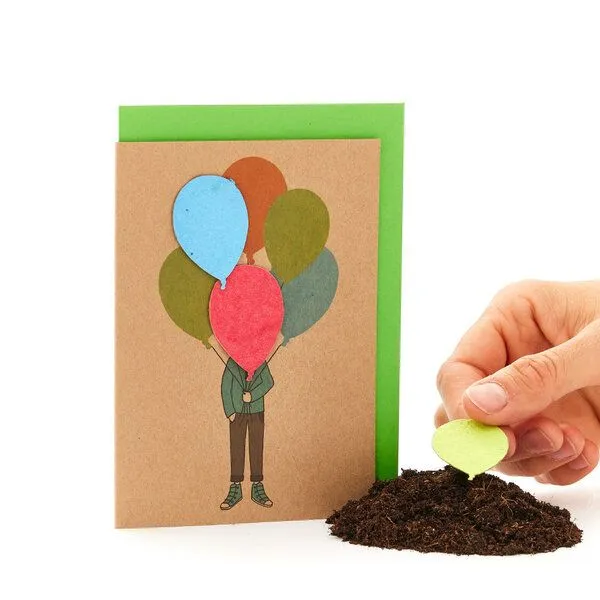 Die Stadtgärtner Die Stadtgärtner Mann mit Luftballons Kraftkartonkarte mit Wildblumen-Saatpapier – Produktbild 2 von 2