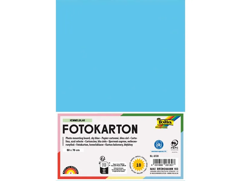 folia folia Fotokarton, 300 g/m², 50 x 70 cm, 10 Bogen, himmelblau – Produktbild 1 von 1