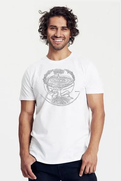 Peaces.bio - handbedruckte Biomode Peaces.bio - handbedruckte Biomode Bio-Herren-T-Shirt "Weltenesche", Weiss, – Produktbild 1 von 2