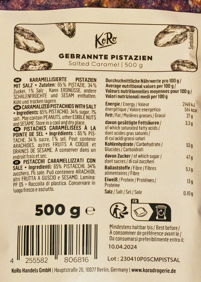 KoRo Gebrannte Pistazien Salted Caramel 500 g – Produktbild 3 von 5