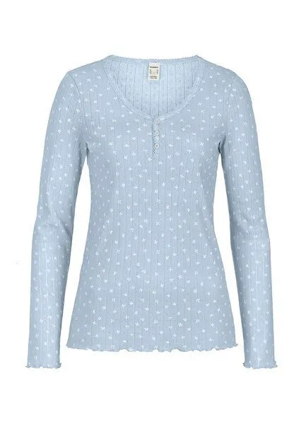 hessnatur hessnatur Pointelle Henley Schlafshirt PURE COTTON aus reiner Bio-Baumwolle, Nordisch blau, – Produktbild 3 von 4