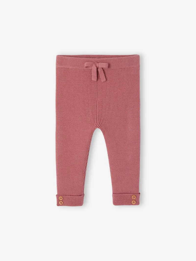 Vertbaudet Baby Strick-Leggings mit Schleife und Zierknöpfe, Altrosa, – Produktbild 1 von 2