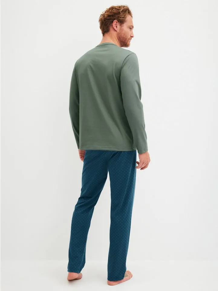 CALIDA CALIDA Schlafanzug Relax Imprint 2 (2 tlg) Langarm-Shirt & Hose mit geradem Bein, Grün, – Produktbild 4 von 5