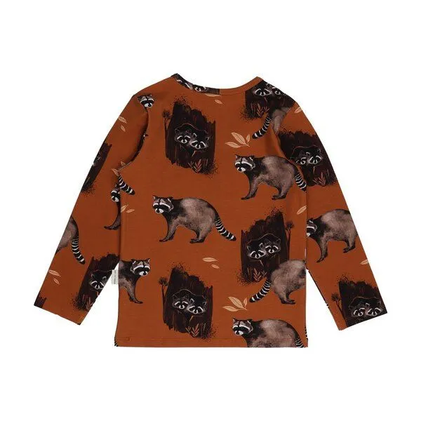Walkiddy Walkiddy Kinder Langarmshirt GOTS zertifiziert, 95% Bio-Baumwolle, braun, Waschbär-Muster, weich & elastisch, Braun, – Produktbild 3 von 3