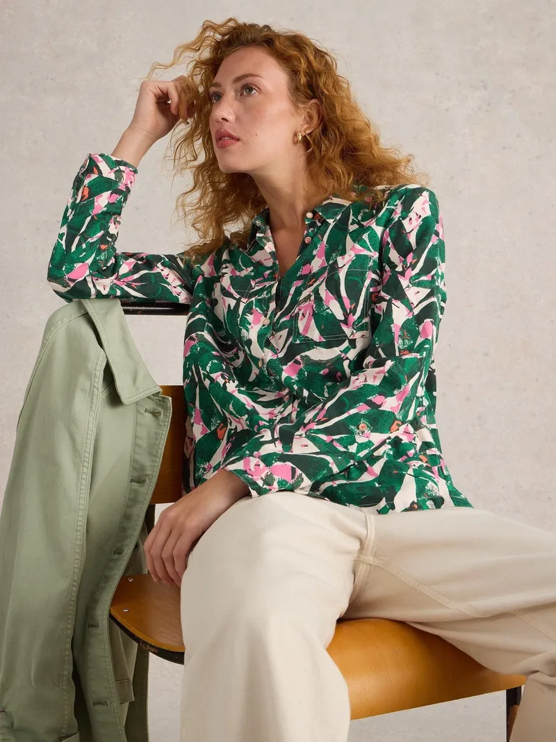 White Stuff Bluse Sophie aus Bio-Baumwolle - 36, Grün print, – Produktbild 1 von 4