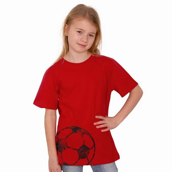 HANDGEDRUCKT HANDGEDRUCKT "Fußball" Unisex Kinder T-Shirt, Rot, – Produktbild 1 von 3