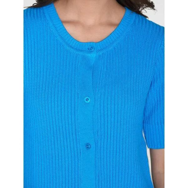 KnowledgeCotton Apparel KnowledgeCotton Apparel Gestrickter Kurzarm Cardigan aus Bio-Baumwolle und Modal, Blau (malibu blue), – Produktbild 3 von 3