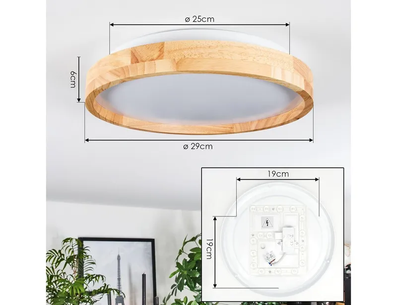 hofstein Deckenleuchte moderne Deckenlampe aus Metall/Bambus/Kunststoff in Weiß/Natur, LED wechselbar, 3000 Kelvin, Leuchte im angesagten Boho-Design (29, 5cm), 1700 Lumen, LED 16 W, Beige|weiß, – Produktbild 4 von 5