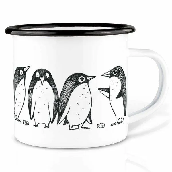 LIGARTI Emailletasse »Pinguin Lovestory« von LIGARTI | 300 oder 500 ml | handveredelt in Deutschland | Cup, Kaffeetasse, Emaillebecher, Camping Becher – Produktbild 1 von 1