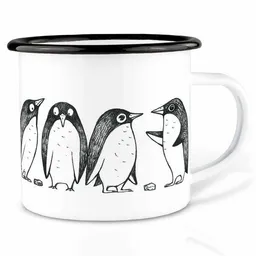 LIGARTI Emailletasse »Pinguin Lovestory« von LIGARTI | 300 oder 500 ml | handveredelt in Deutschland | Cup, Kaffeetasse, Emaillebecher, Camping Becher – Produktbild 1 von 1
