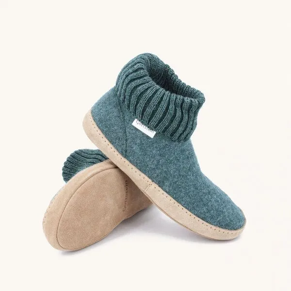 Gottstein Gottstein Hüttenschuh Dakota - Hoher Filzhausschuh für Damen & Herren aus 100% Schurwolle mit extra bequemer Ledersohle & elastischem Strickbund, Dunkel-grün, – Produktbild 3 von 4
