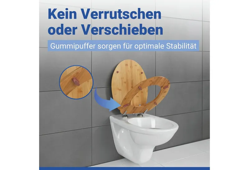 Wenko Wenko WC-Sitz Bambusa, aus Bambus, mit Absenkautomatik, feuchtigkeitsresistent, Beige|silberfarben, – Produktbild 4 von 5