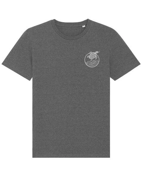 vis wear vis wear Schildkröte zwischen Ozean und Wellen - Unisex T-Shirt - Recycled Bio Baumwolle, Schwarz meliert, – Produktbild 3 von 4