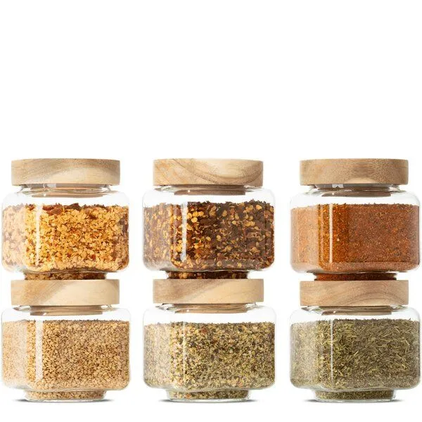 Econovo Econovo Gewürzgläser mit Holzdeckel 220ml Set 6-tlg. Eckig – Produktbild 1 von 4