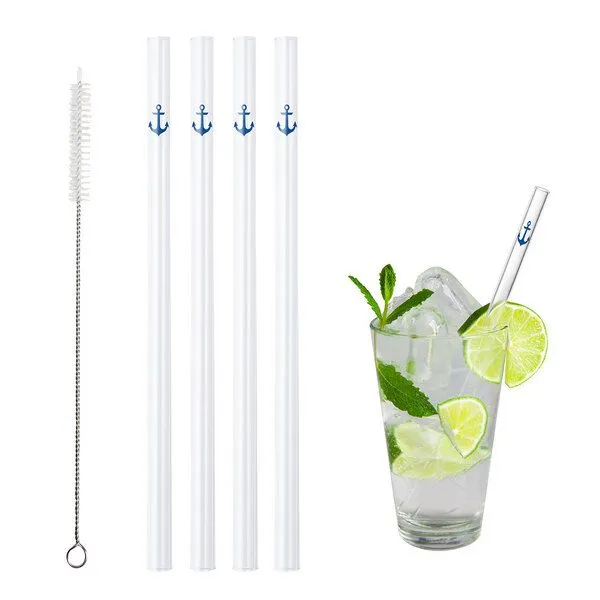 Contento Contento Glastrinkhalm 21 cm lang, 4 Stück, Anker, mit Bürste – Produktbild 1 von 3