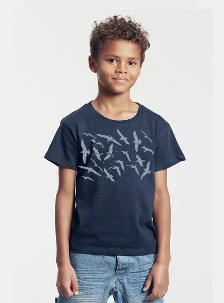Peaces.bio - handbedruckte Biomode Peaces.bio - handbedruckte Biomode Bio-Kinder T-Shirt Möwen, Blau, – Produktbild 1 von 2
